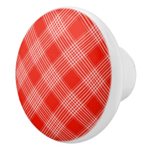 Bouton De Porte En Céramique Céramique Armoire Knob-Red Plaid