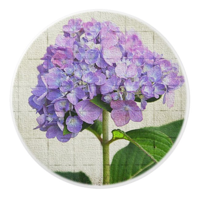 Bouton De Porte En Céramique Céramique d'Hydrangea (Devant)