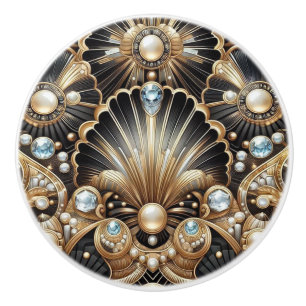 Bouton De Porte En Céramique Céramique Luxe Art Déco Noir et Or Faux Diamant