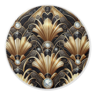 Bouton De Porte En Céramique Céramique Luxe Art Déco Noir et Or Faux Diamant