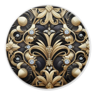 Bouton De Porte En Céramique Céramique Luxe Art Déco Noir et Or Faux Diamant