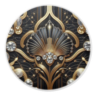 Bouton De Porte En Céramique Céramique Luxe Art Déco Noir et Or Faux Diamant