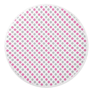 Bouton De Porte En Céramique Céramique Pois roses et gris