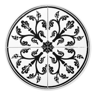 Bouton De Porte En Céramique Cercle Abstrait botanique Vintage noir et blanc