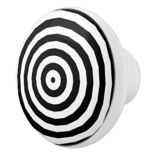 Bouton De Porte En Céramique Cercles concentrés noirs et blancs Illusion optiqu