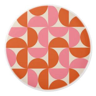 Bouton De Porte En Céramique Cercles demi siècle rose et orange