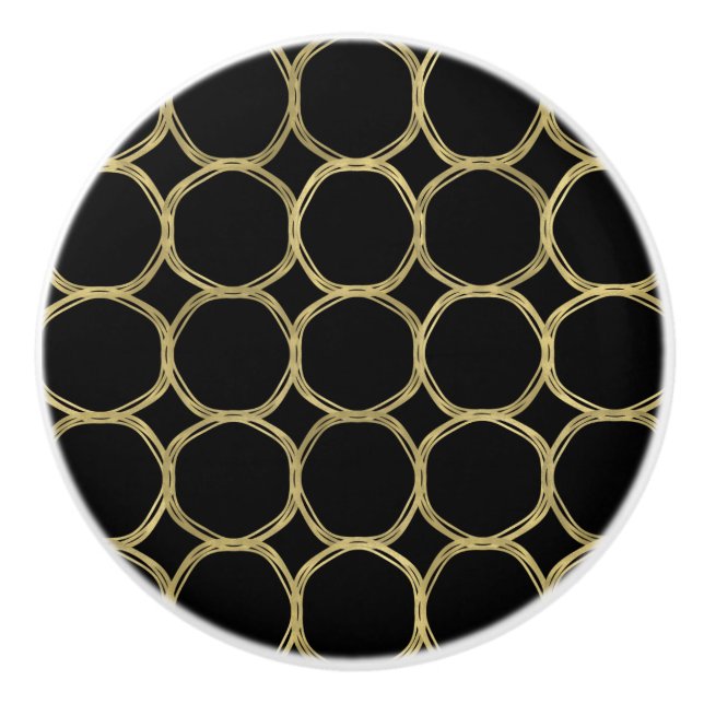 Bouton De Porte En Céramique Cercles d'or & Noir Chic Moderne Mood tendance (Devant)