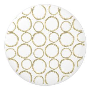 Bouton De Porte En Céramique Cercles dorés et moderne chic blanc tendance Mod
