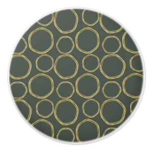 Bouton De Porte En Céramique Cercles dorés et vert olive rustique moderne