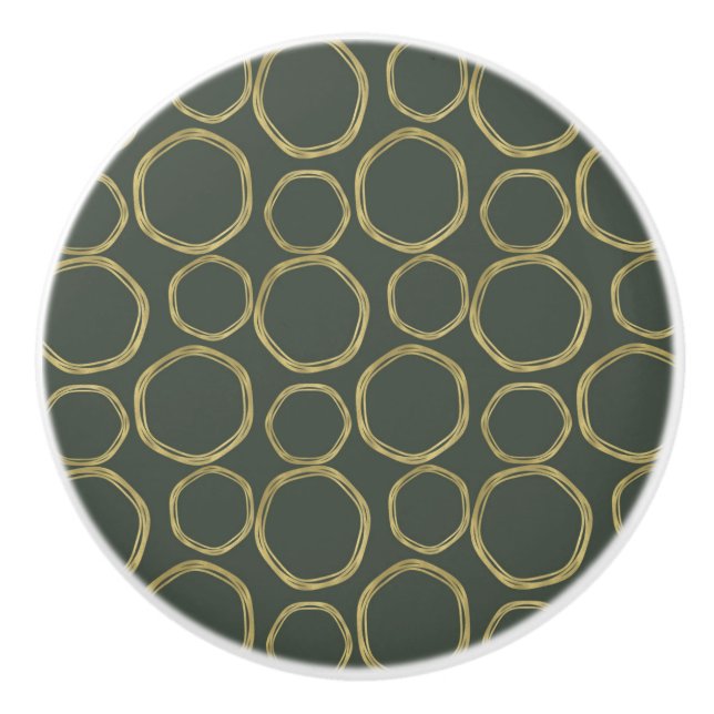 Bouton De Porte En Céramique Cercles dorés et vert olive rustique moderne (Devant)