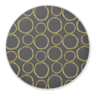Bouton De Porte En Céramique Cercles Dorés & Gris Chic Moderne Tendance Moderne
