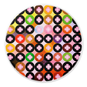 Bouton De Porte En Céramique Cercles multicolores cool et Cloches roses