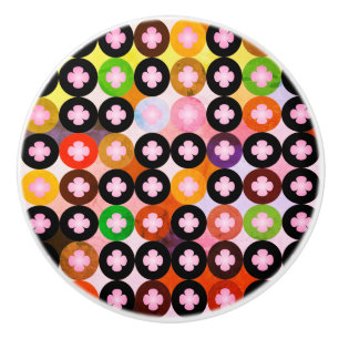 Bouton De Porte En Céramique Cercles multicolores cool et trèfles roses