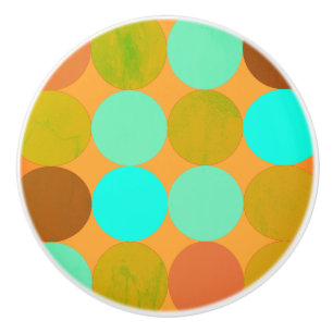 Bouton De Porte En Céramique Cercles Turquoise Bleu Vert & Orange