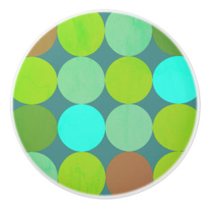 Bouton De Porte En Céramique Cercles Vert Citron Turquoise & Rouille