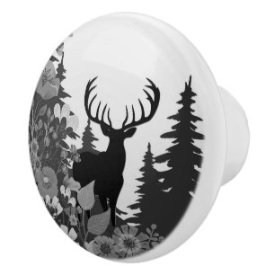 Bouton De Porte En Céramique Cerf avec grand rack hors forêt