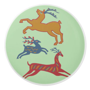 Bouton De Porte En Céramique Cerf d'art folklorique américain vintage de couleu