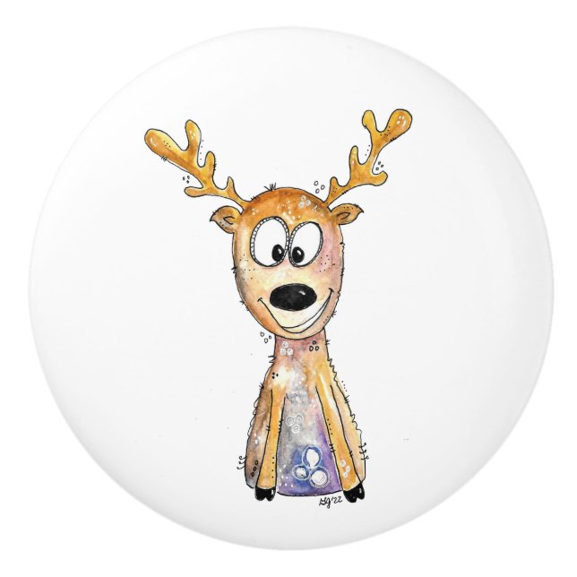 Bouton De Porte En Céramique Cerf mignon (Devant)