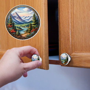 Bouton De Porte En Céramique Chaîne de Montagnes Pittoresque