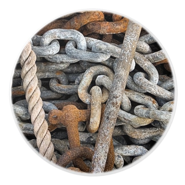BOUTON DE PORTE EN CÉRAMIQUE CHAÎNE DE PÊCHE MARITIME ET ROPE (Devant)