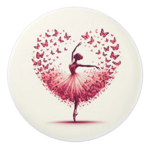 Bouton De Porte En Céramique Chambre de Filles Ballet Ballerine Rose et Blanc