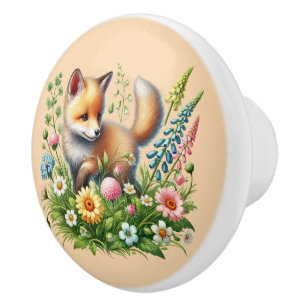 Bouton De Porte En Céramique Chambre d'enfants renard mignon 