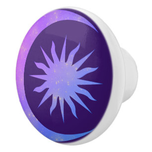 Bouton De Porte En Céramique Chambre Zen Violet Indigo Pourpre Lune & Soleil