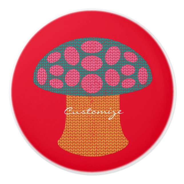 Bouton De Porte En Céramique Champignons Amanita Rouge Thunder_Cove (Devant)