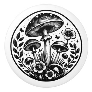 Bouton De Porte En Céramique Champignons et fleurs vintage 