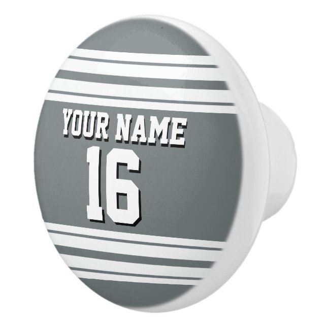 Bouton De Porte En Céramique Charcoal Grey White Team Jersey Custom Numéro Nom (Droite)