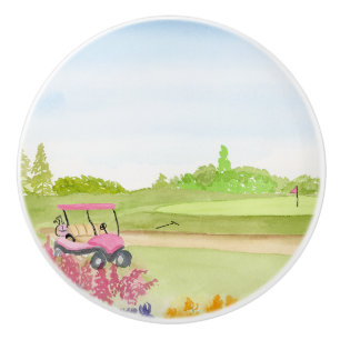 Bouton De Porte En Céramique Chariot de golf rose parcours de golf