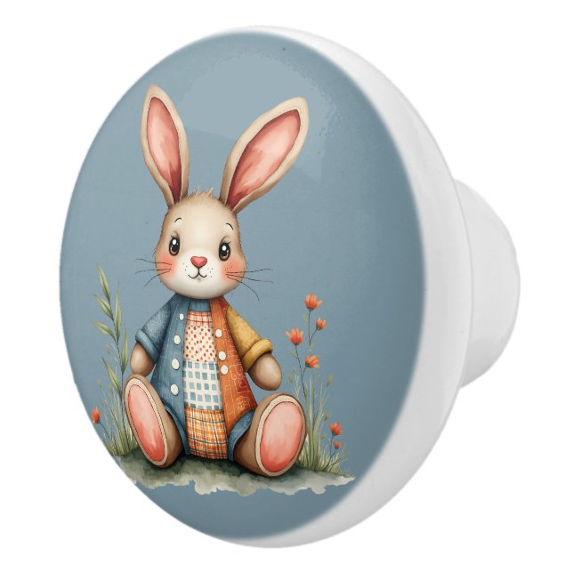 Bouton De Porte En Céramique Chariot de lapin de chaume en gros bois (Droite)