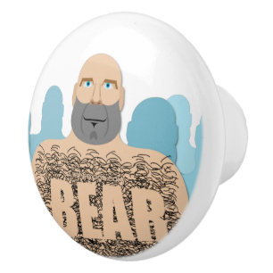 Bouton De Porte En Céramique Chariot d'homme ours chauve musclé stylisé de Slip