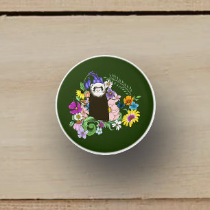 Bouton De Porte En Céramique Charme Chocolat Sable Ferret Floral Vert