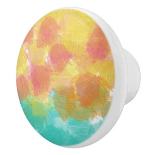 Bouton De Porte En Céramique Charme de peinture à l'eau rose jaune turquoise