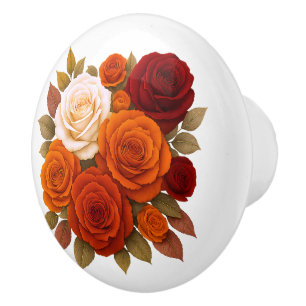 Bouton De Porte En Céramique Charme Romantique Roses Terracota Ruby Rouge Orang