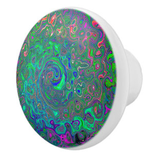 Bouton De Porte En Céramique Chartreuse et bleu rétro liquide tourbillonnant ps