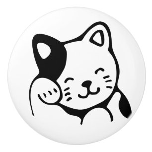 Bouton de porte en céramique. Chat.