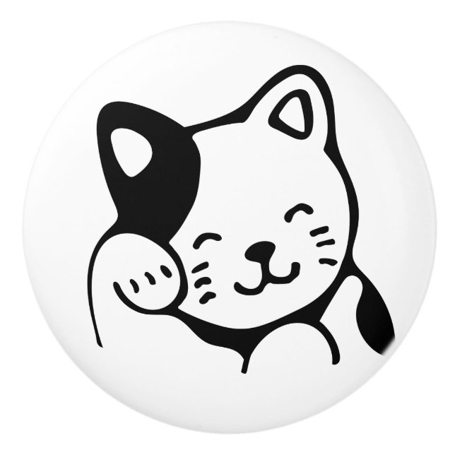 Bouton de porte en céramique. Chat. (Devant)