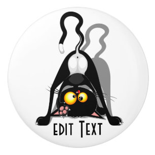 Bouton De Porte En Céramique Chat à l'envers Personnage de dessin animé drôle