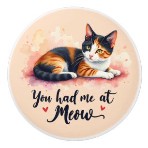Bouton De Porte En Céramique Chat Calico Vous M'avez Eu à Miaou Aquarelle