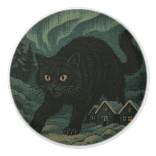 Bouton De Porte En Céramique Chat de Noël islandais Yule