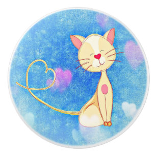 Bouton De Porte En Céramique Chat de rêve