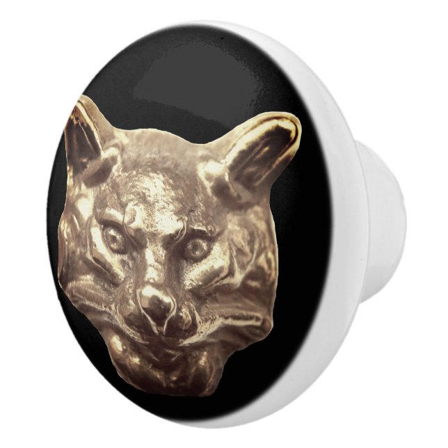 Bouton De Porte En Céramique Chat doré (Droite)