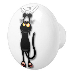 Bouton De Porte En Céramique Chat drôle Personnage Grattant Tissu