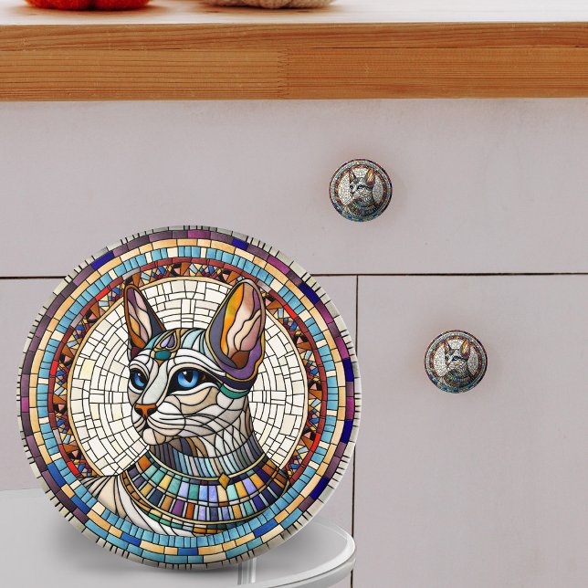 Bouton De Porte En Céramique Chat égyptien - Art Mosaïque (Créateur téléchargé)