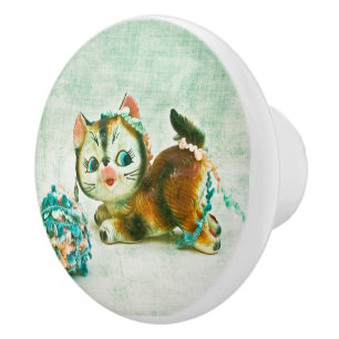 Bouton De Porte En Céramique Chat Kitty vintage