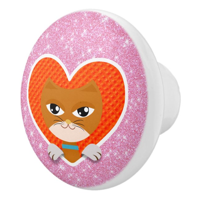 Bouton De Porte En Céramique Chat Love (Droite)