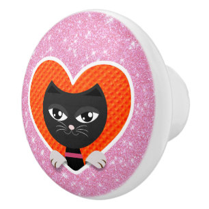 Bouton De Porte En Céramique Chat Love