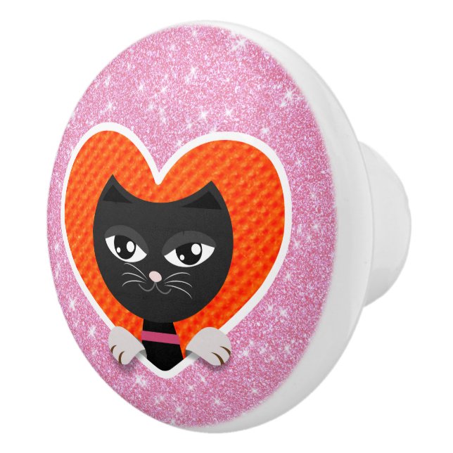 Bouton De Porte En Céramique Chat Love (Droite)